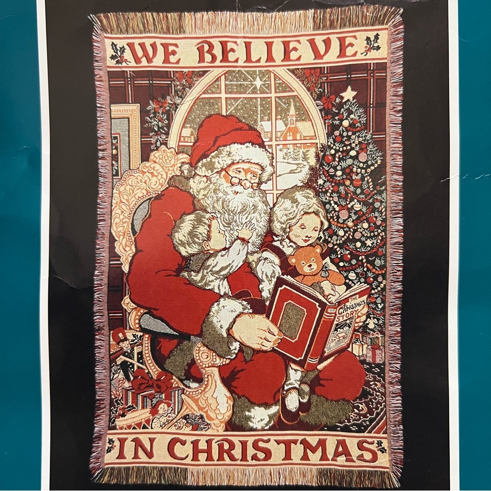 NEW Vintage Fieldcrest Triple Woven Throw Blanket Santa Christmas 46"x68" Cotton
